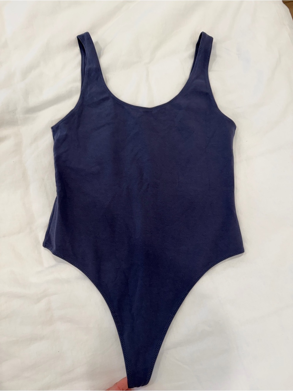 Aritzia Wilfred Navy Scoop Neck Bodysuit